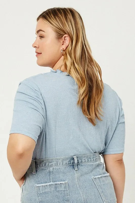 Ruffle High Neck Puff Sleeve Top