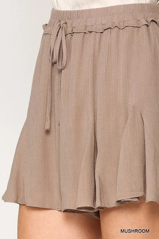 Solid Rayon Gauze Flared Shorts - Mushroom